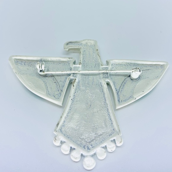 faux turquoise Thunderbird Enamel Vintage Brooch - Picture 2 of 4